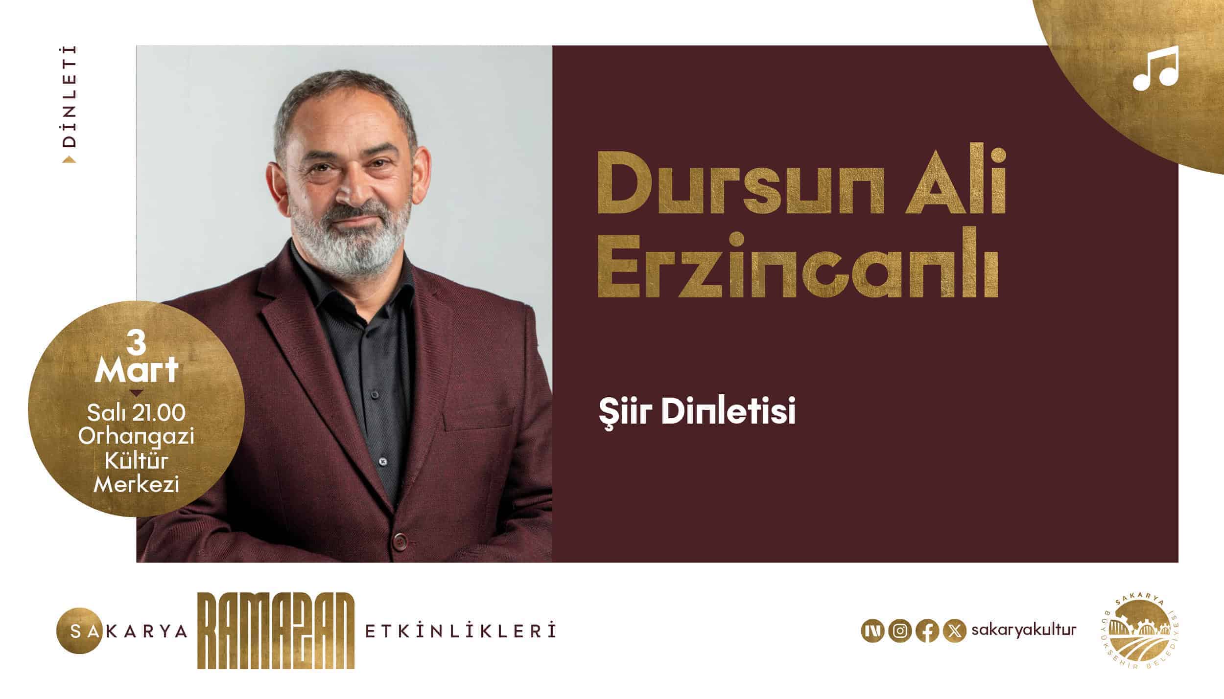 Dursun Ali Erzincanlı, Ramazan Kültür Sanat Takvimi’nde Şiir Dinletisiyle Sakaryalılarla Buluşuyor