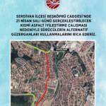 Serdivan Beşköprü Caddesi’nde 21 Nisan'da Planlanan Asfalt Çalışması İçin Sürücülere Alternatif Yol Uyarısı